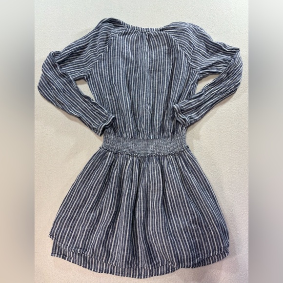 Rails Jasmine Tibet Stripe Blue White Linen Dress Long Sleeve Smocked Womens M - Picture 2 of 8